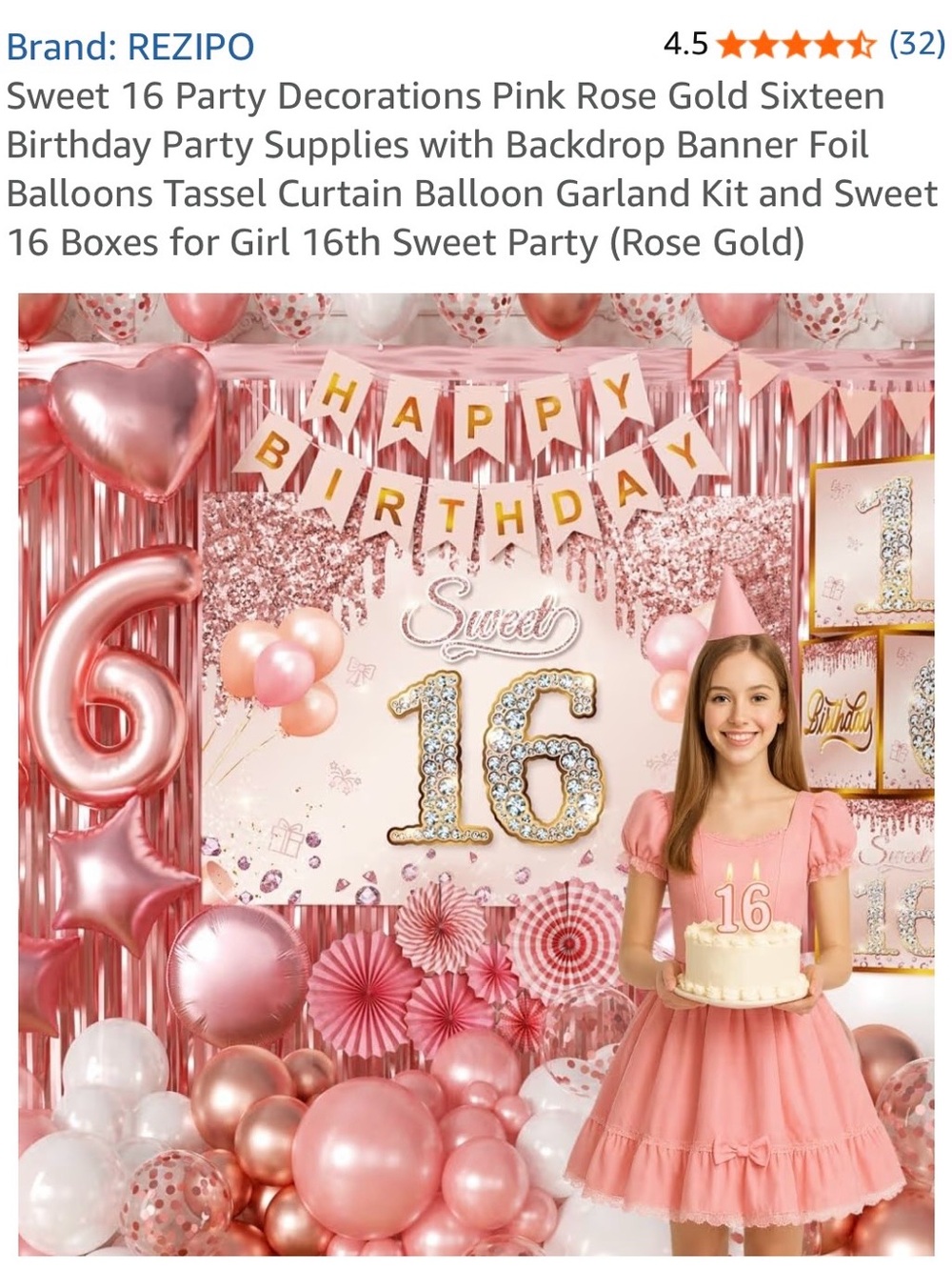 Sweet 16 Party Decoration Kit - Rose Gold Pink